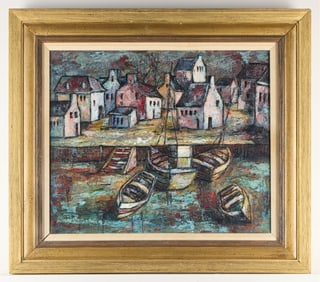 Jules Duffart Boat Marina O/C Painting
