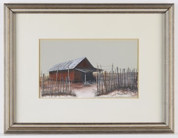 Estelle Pruitt Gouache on Paper Red Barn 1974