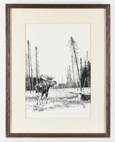 Dan Metz Scratchboard Drawing of a Moose