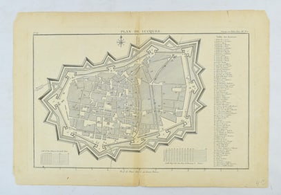 1790 Etching Plan of Lucca (Lucqua) Italy