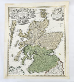 Large Hand-colored Map of Great Britain, 1710