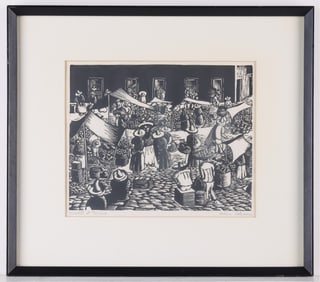 Helen Johann "Market at Toluca" Woodcut