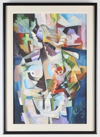 Cubist Painting of Woman Signed Rene