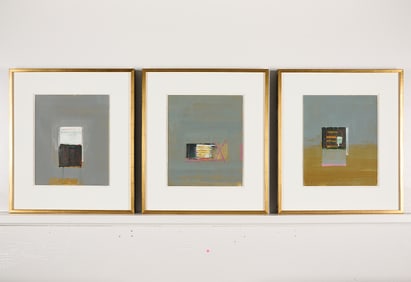 3 Signed Abstract Oil on Paper Paintings