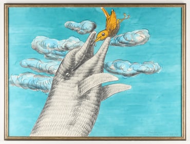 Aldo Tuchiari Dolphin & Bird Painting