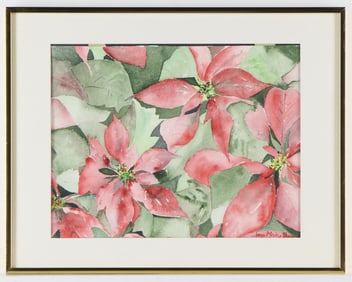 Jean Mackes B. Watercolor Painting of Poinsettias