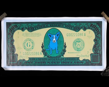 George Rodrigue "Big Money" Blue Dog Vinyl Print