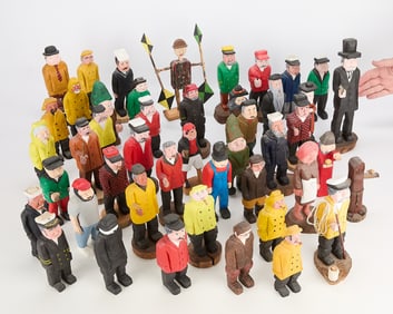 Large Collection Wooden Folk Art Figural Carvings