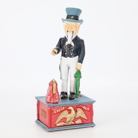 Antique Uncle Sam Cast Iron Mechanical Coin Bank