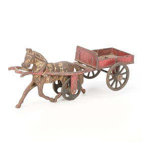 19th c. Carpenter Cast Iron Horse Drawn Cart Toy