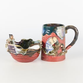 2 Japanese Sumida Gawa Pottery Vessels