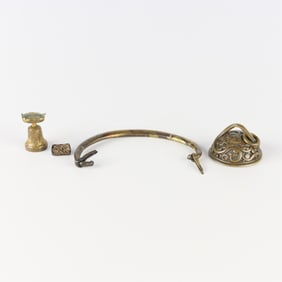 4 Antique Asian Objects Incl. Tibetan Bronze Cover