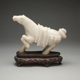 Chinese Carved Grey Hardstone Horse w/ Stand