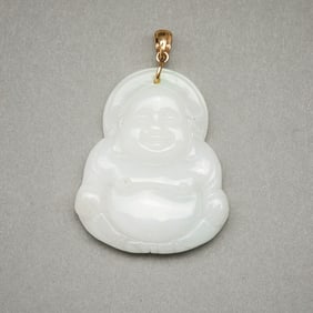 Chinese Carved White Jade Buddha Pendant