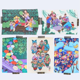 Group of Chinese Folk Art Paintings