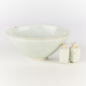 3 Antique Chinese Celadon Porcelain Vessels