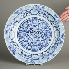 Lrg Chinese Ming Blue & White Porcelain Platter