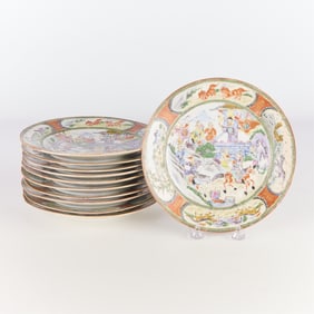 Set 11 Chinese Export Rose Style Porcelain Plates