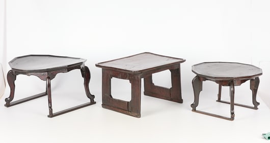Grp 3 Asian Carved Wood Stands & Foot Rest