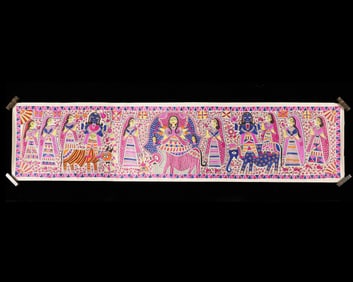 Large Indian Folk Art Madhubani Painting