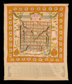 Indian Gyan Bazi Snakes & Ladders Calendar Painting