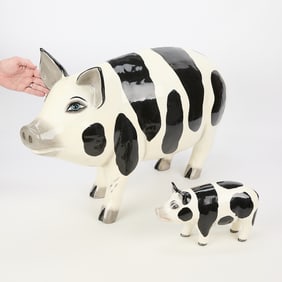 2 Mexican Folk Art Sermel Papier-Mache Pigs