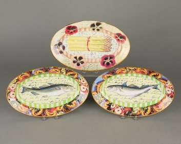 3 John Derian Oval Decoupage Serving Plates