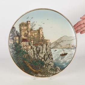 Antique Mettlach "Castle on Cliff" Ceramic Charger
