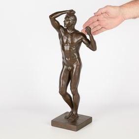 After Rodin Standing Male Nude Plaster Sculpture
