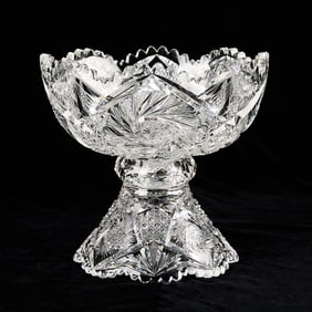 Vintage Cut Crystal Glass Footed Punch Bowl