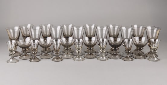 36 pcs Murano/Blenko Smoky Glass Stemware