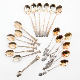 18 Silver Teaspoons & Sugar Tong