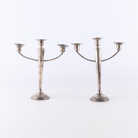 Pr Sterling Silver 3-Light Candelabras