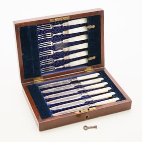 Set 12 Sterling & MOP Handled Forks and Knives