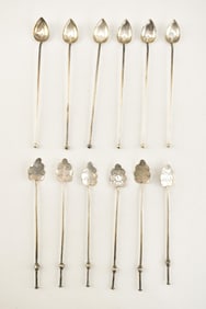 2 Sets Vintage Gorham & Mexican Sterling Silver Iced Tea Straw Stirrer Spoons