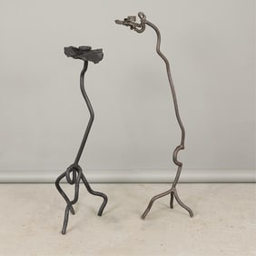 2 Antique Art Deco Wrought Iron Stands