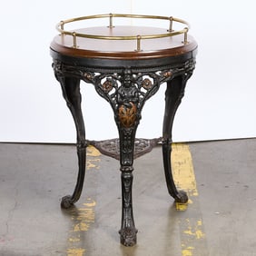 Antique English Pub Table with Wrought Iron Base