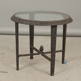 Art Deco Patinated Steel & Glass Side Table