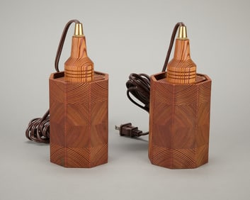 Pr Vintage MCM Swedish Octagonal Pendant Lamps