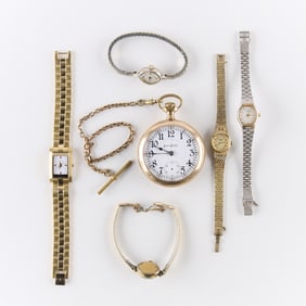 6 Pcs Vintage Women's Wristwatches & Pocket Watch