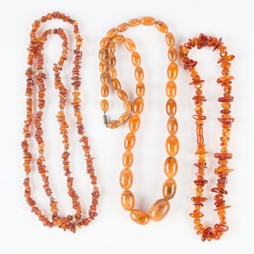 3 Amber Beaded Necklaces