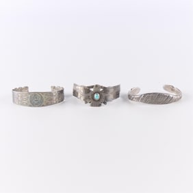 3 Southwestern Navajo Style Silver Cuff Bracelets