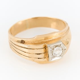 14k Yellow Gold & Diamond Men's Ring