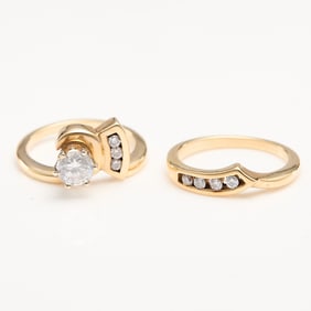 2 Gold Plated Rings w/ Real & Imitation Diamonds