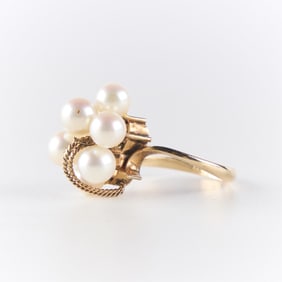 14k Yellow Gold Pearl Cluster Ring