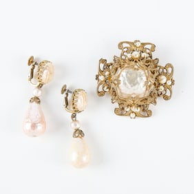 Miriam Haskell Brooch & Earrings