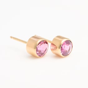 14k Yellow Gold Pink Tourmaline Studs