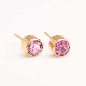 14k Yellow Gold Pink Tourmaline Studs