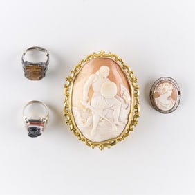 4 Pcs Cameo Jewelry Incl. Gold