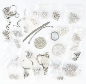 Group Vintage White Rhinestone Costume Jewelry